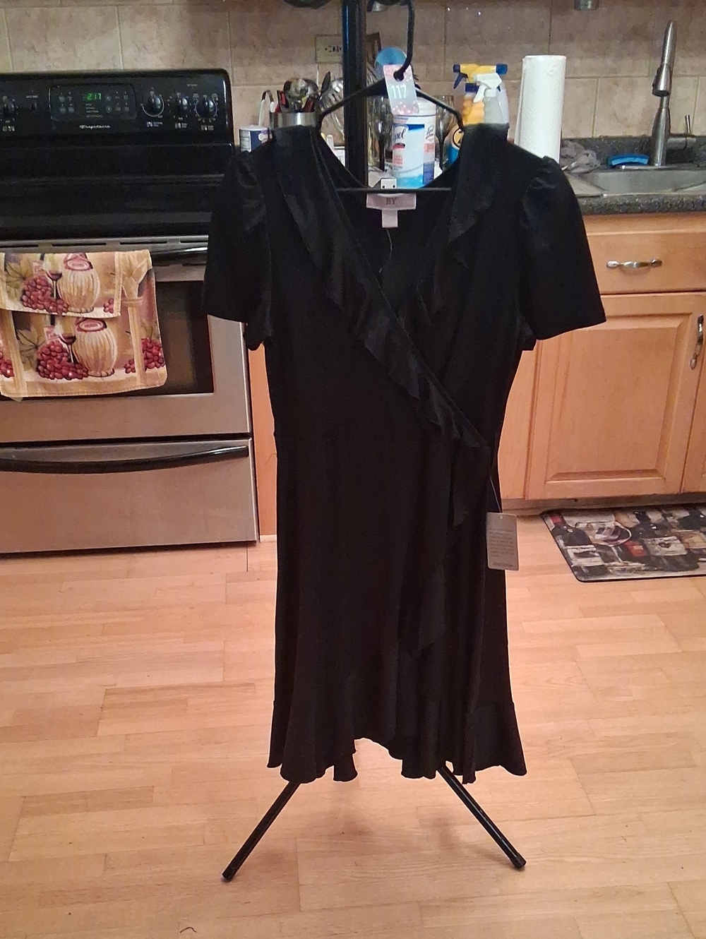 Classic Black Midi Dress with Ruffle Trim